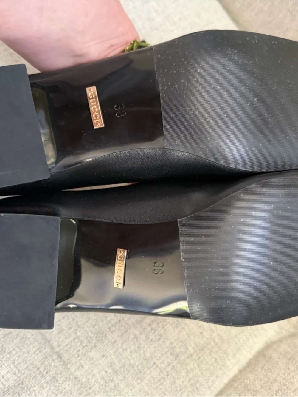 GUCCI Black Leather Ballet Gold Horsebit Heels - Picture 6 of 10